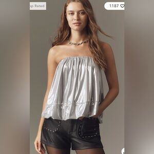 Maeve Anthropologie Shine Silver Strapless Bubble Top Medium nwt